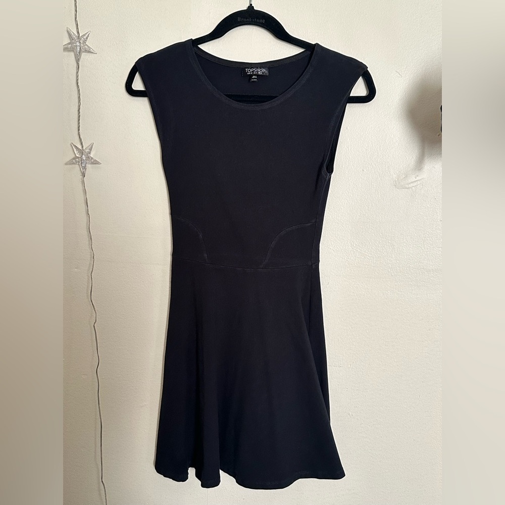 Topshop Black Cap Sleeve Skater Dress.